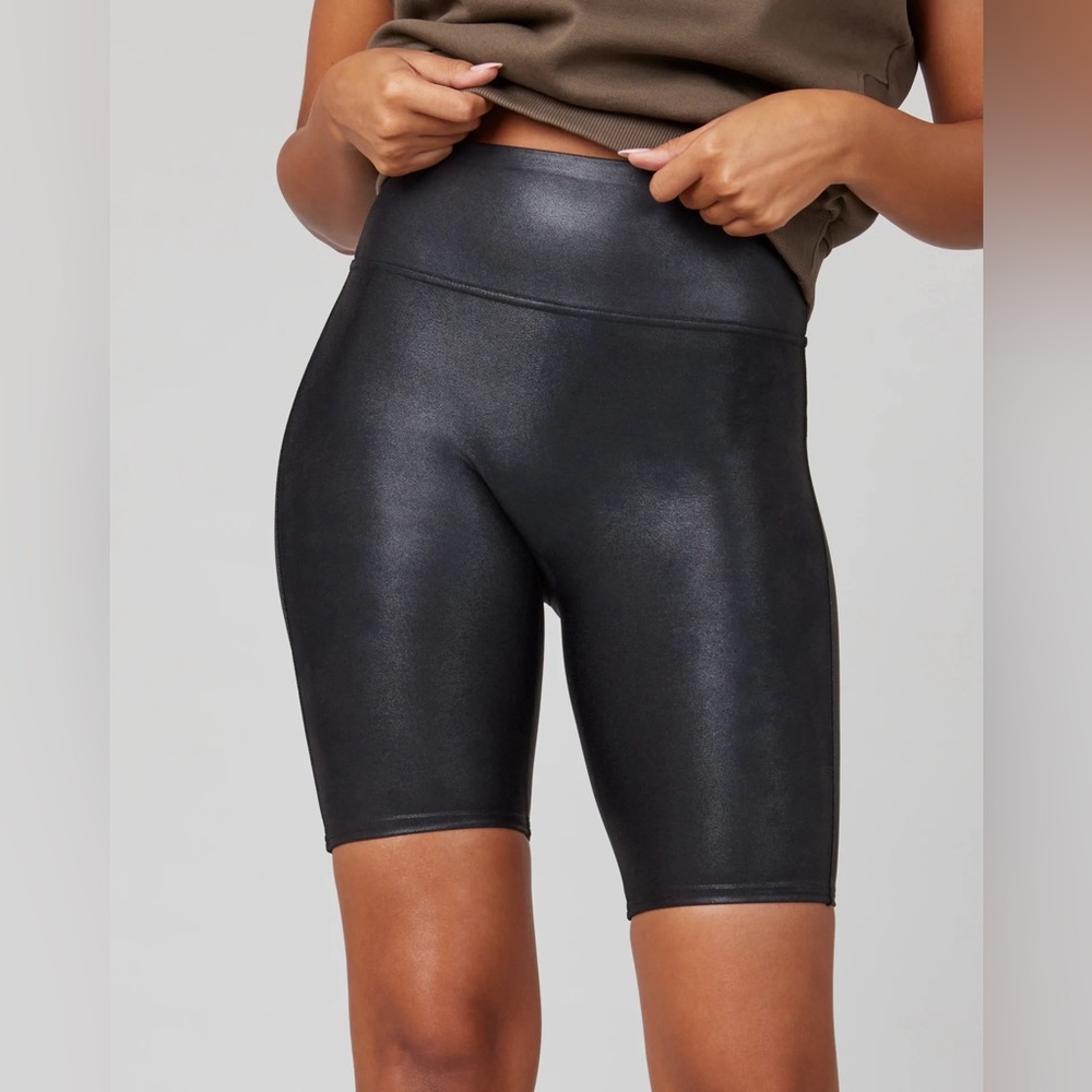Spanx Faux Leather Bike Shorts (Black)